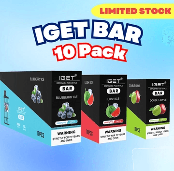 stack of ten IGET Bar vapes
